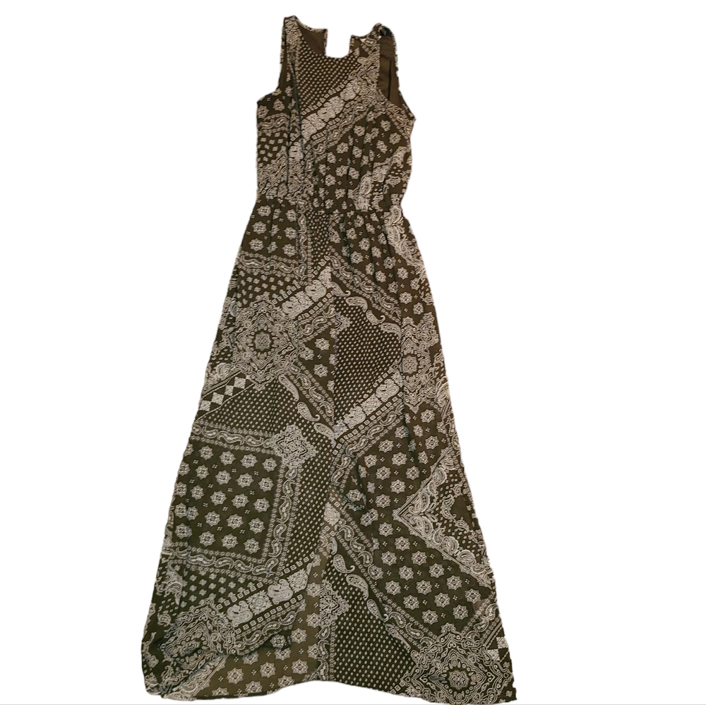 New York & Company Green Maxi Romper Paisley Sleeveless